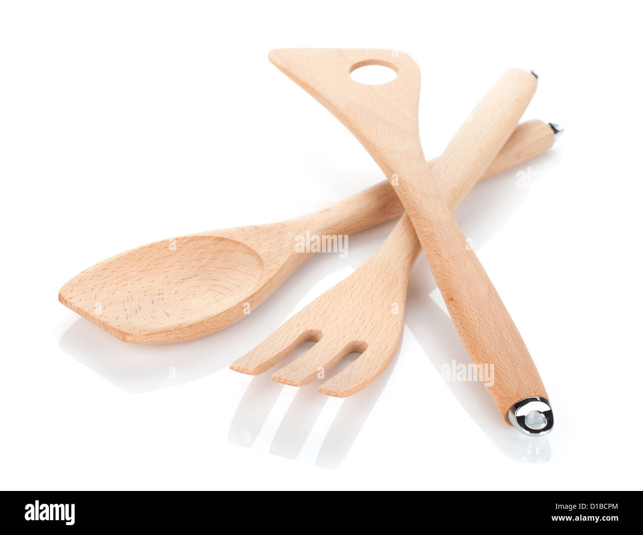 Wooden kitchen utensils. Isolated on white background Stock Photo - Alamy