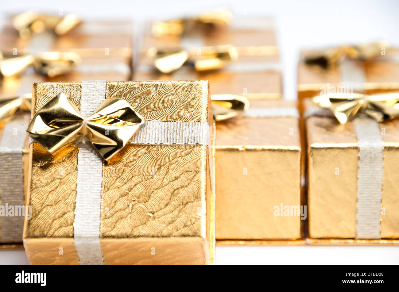 Small gift box Christmas presents isolated on white background Stock