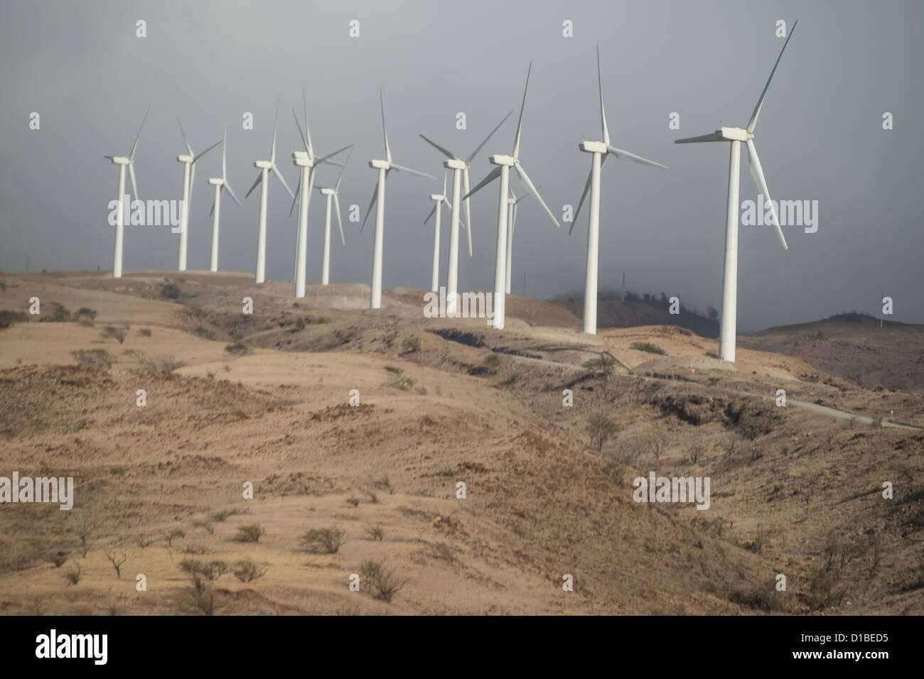 Wind turbines above the coastline in Maui, Hawaii Stock Photo Alamy