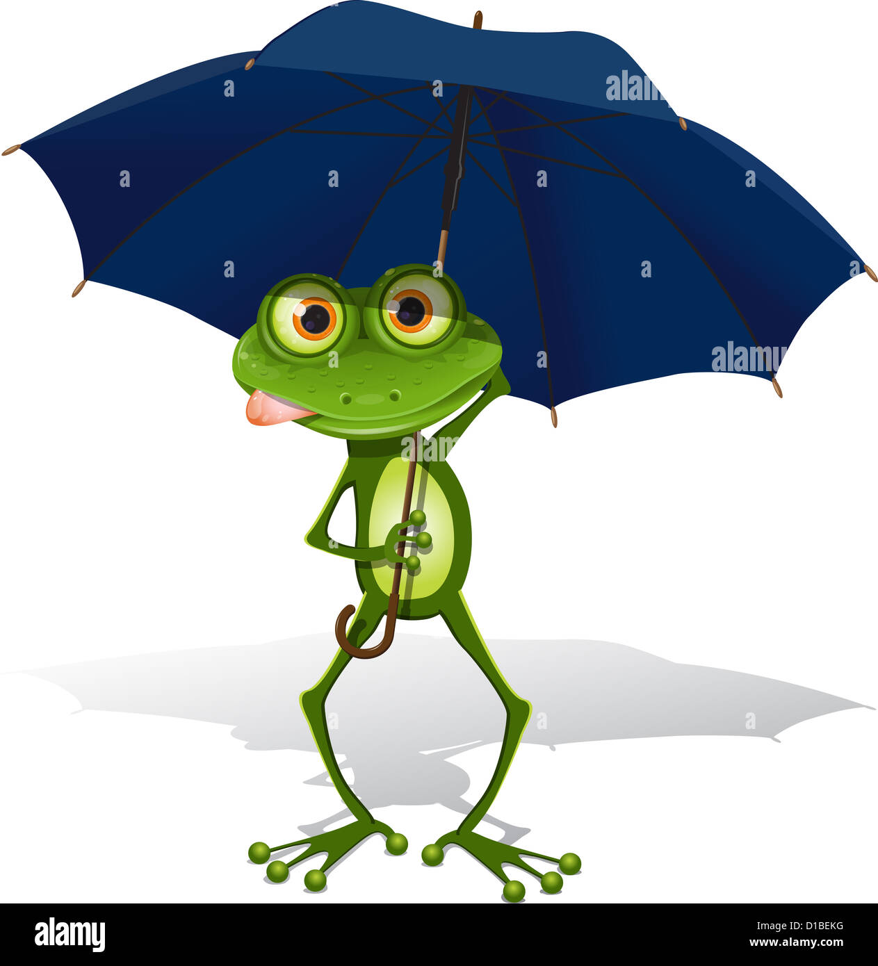 illustration, green frog with blue umbrella on white background Stock ...
