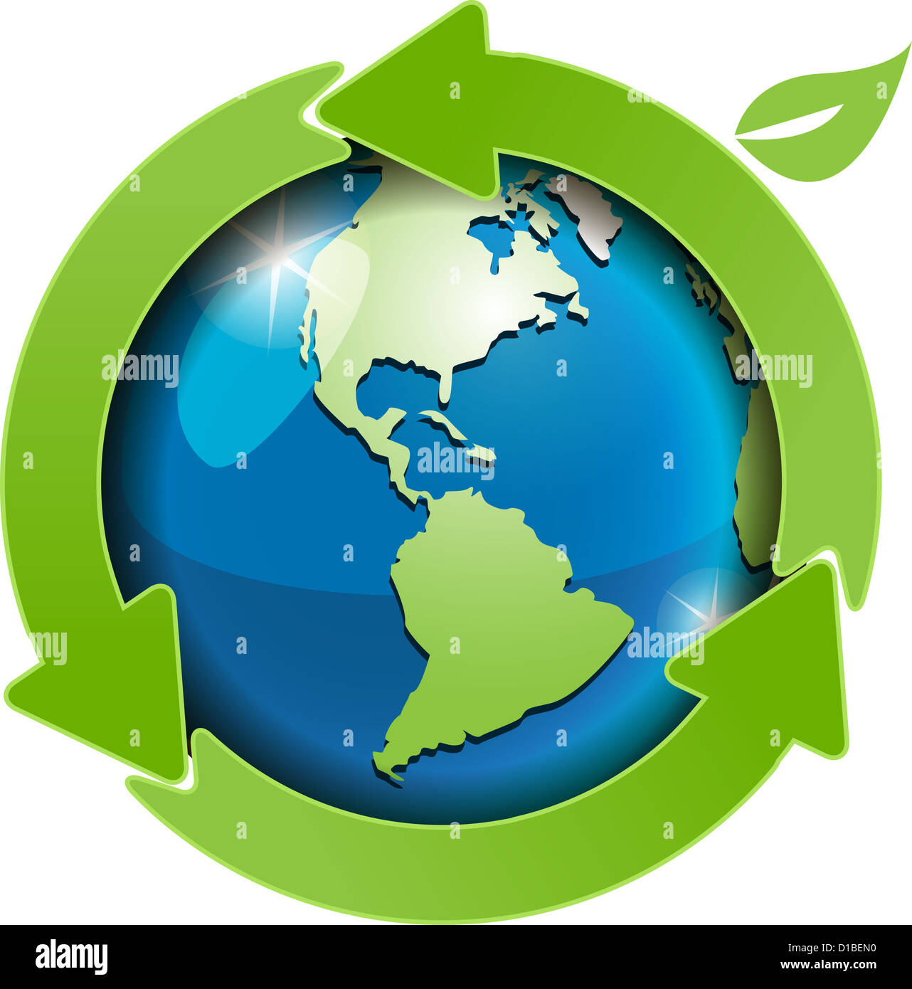illustration, abstract green globe with green arrows Stock Photo - Alamy