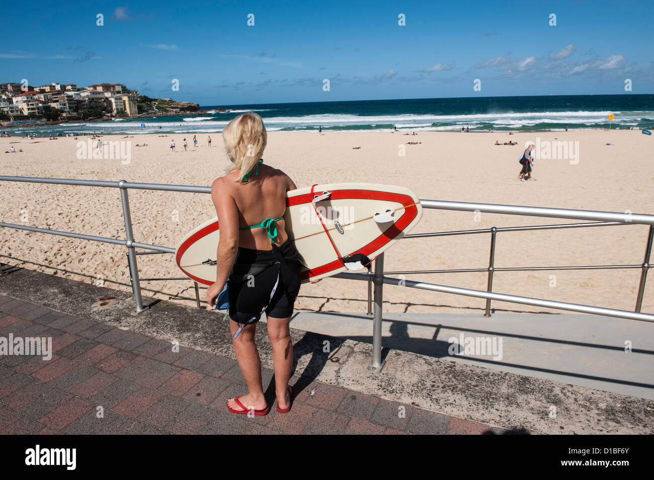 Bondi Beach is a world famous surfing beach and mostly full of surfers, swimmers, foreign tourists and even yoga practitioners. Stock Photo