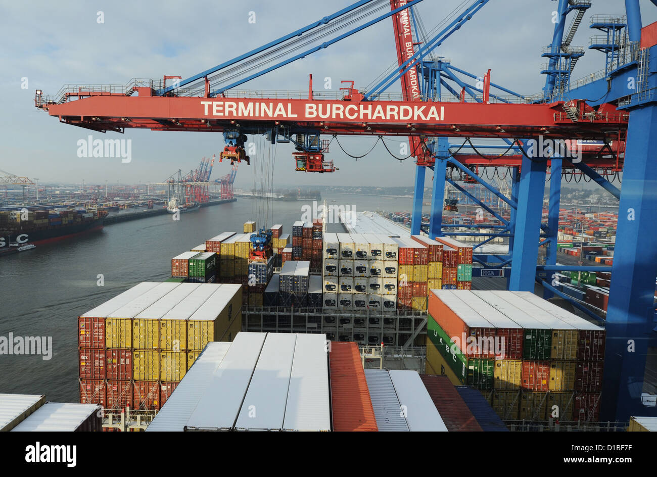 Exterior view of the largest container ship in the world 'CMA CGM Marco