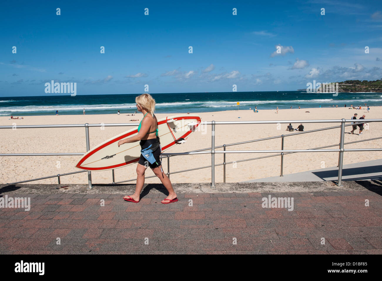 Bondi Beach is a world famous surfing beach and mostly full of surfers, swimmers, foreign tourists and even yoga practitioners. Stock Photo