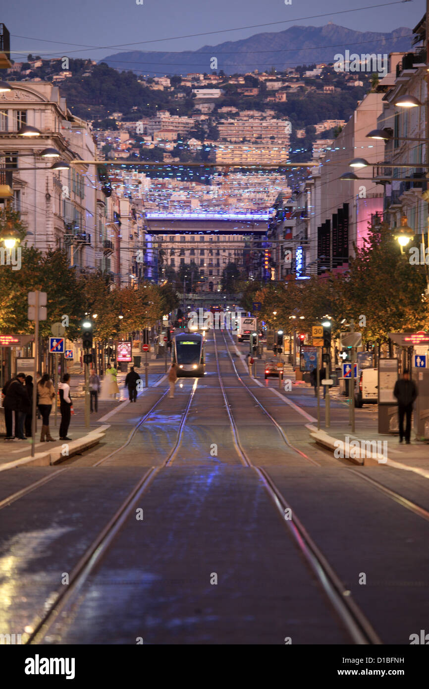The avenue Jean Medecin illuminated at night in Nice city Stock Photo -  Alamy