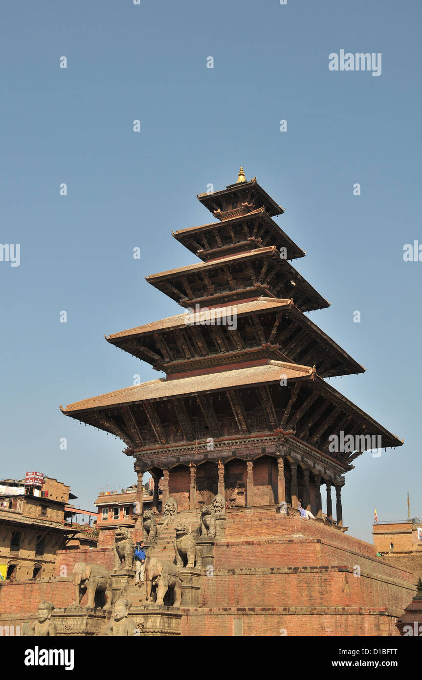 five roofs Nyatapola temple Taumadhi Tole square Bhaktapur  Nepal Stock Photo