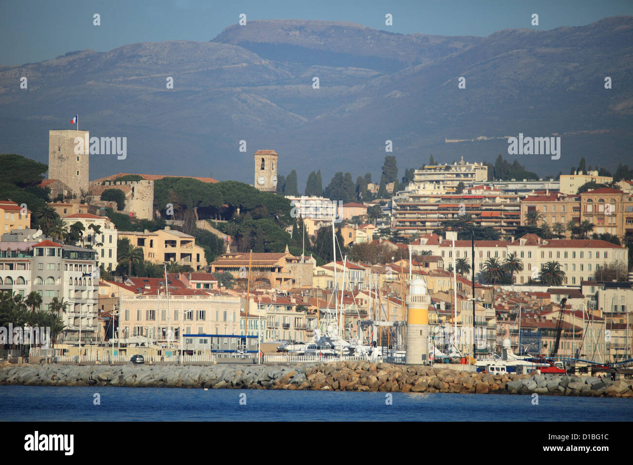 The harbor and the old district of Cannes called 'Le Suquet', French Riviera Stock Photo