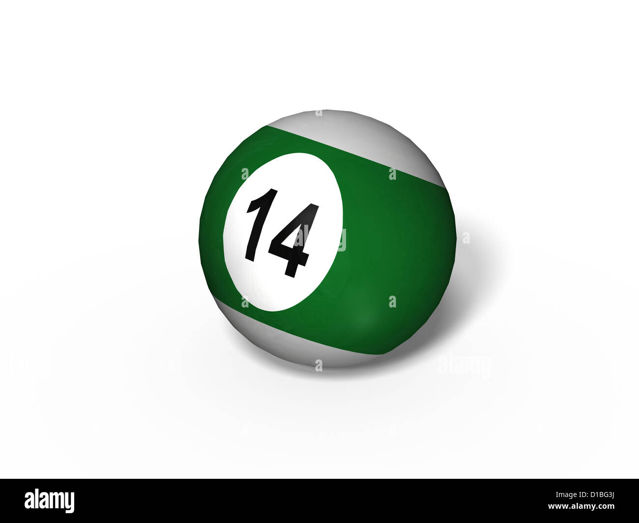 billiard billard ball number 14 fourteen green white background 3d render Stock Photo