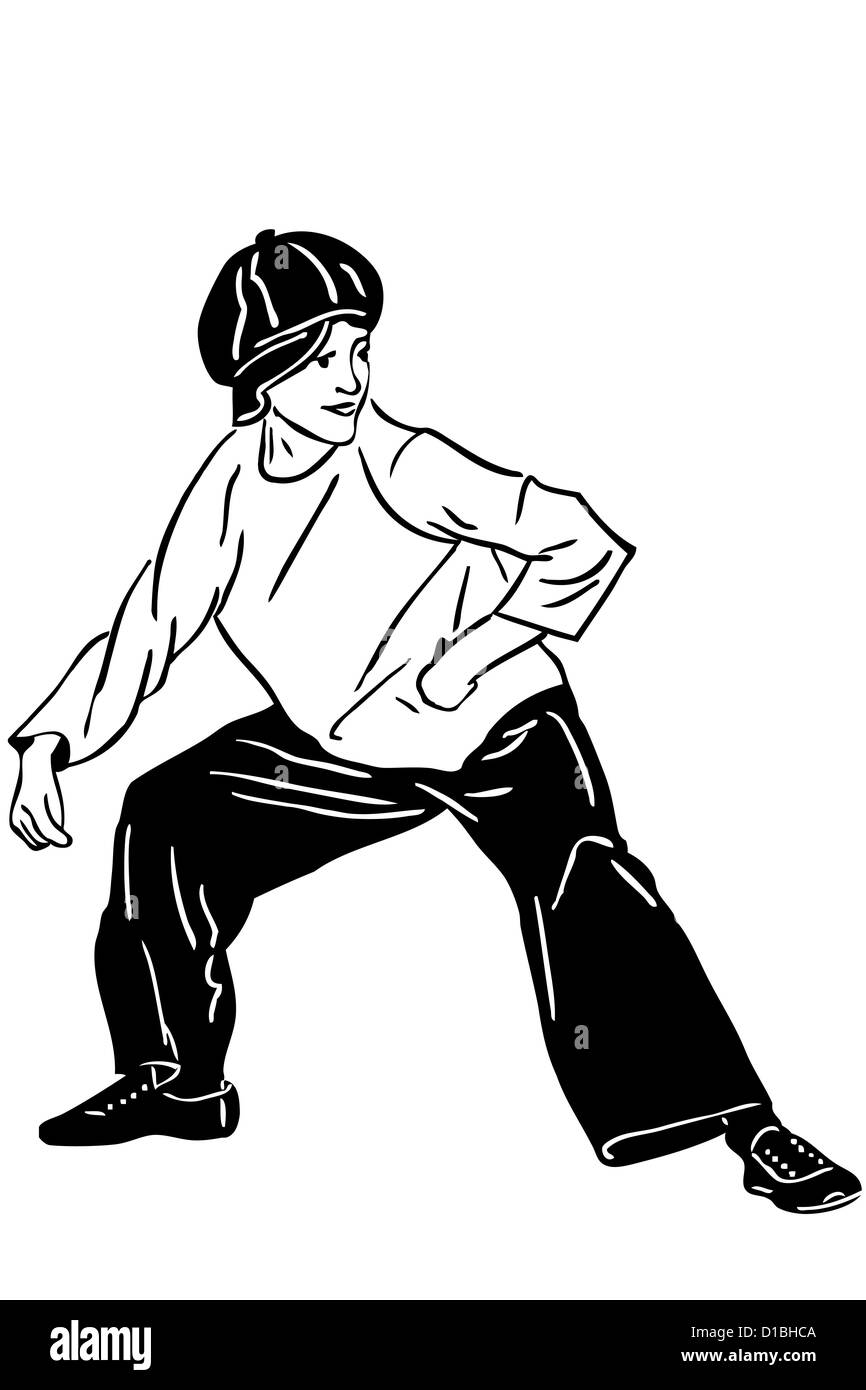 sketch of boy of hooligan is in a black cap Stock Photo