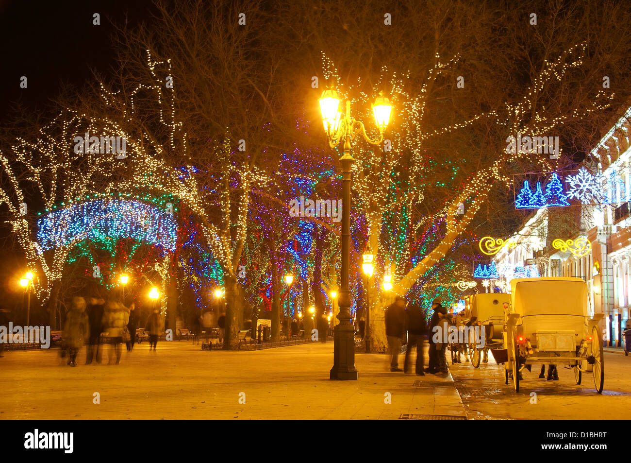 Christmas in Odessa in the night,, Ukraine, Eastern Europe Stock Photo