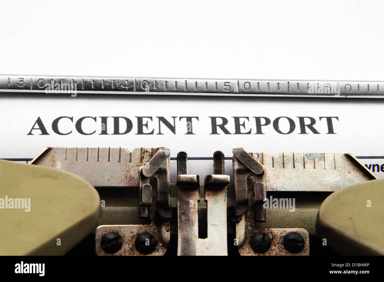 Accident report text on typing machine Stock Photo - Alamy