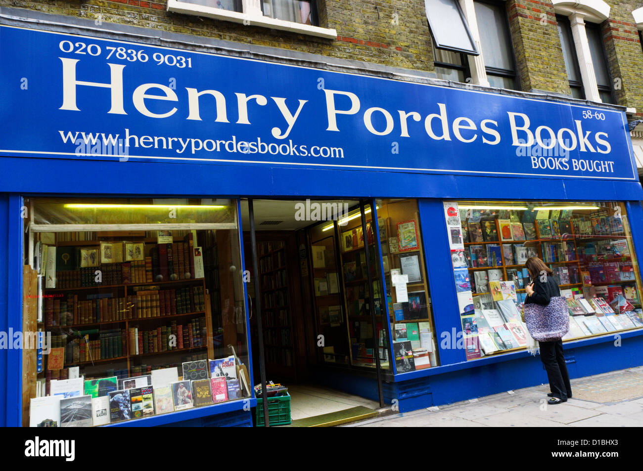 Henry Pordes Books, an antiquarian and second-hand bookshop in Charing Cross Road, London. Stock Photo