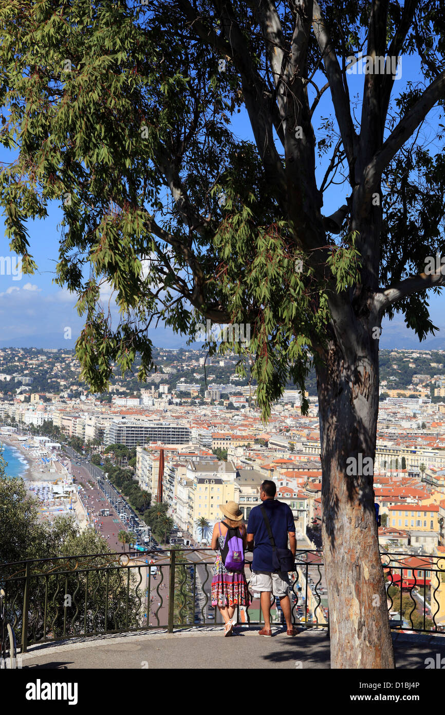 The natural park of La colline du chateau in Nice city with the wonderful panorama above the sea and the city Stock Photo