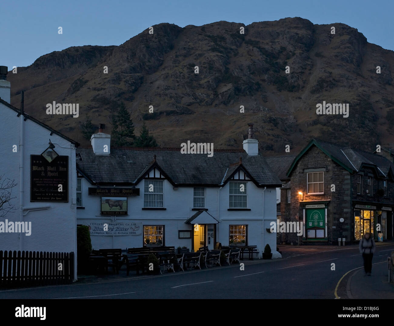 The Black Bull Inn & Hotel in the village of Coniston, Lake District National Park, Cumbria, England UK Stock Photo