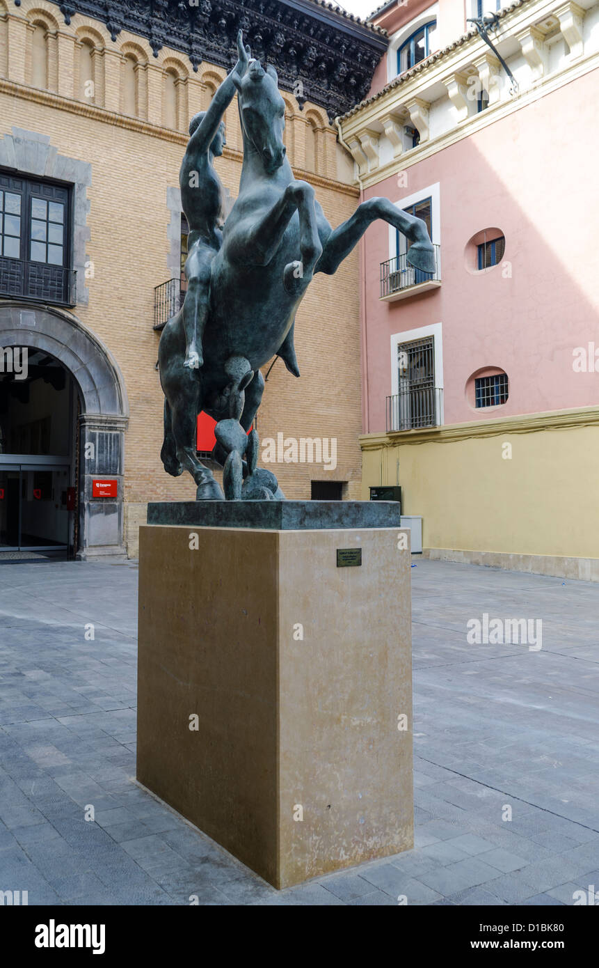Horse sculpture in front of Pablo Gargallo museum at San Felipe square in Saragossa, Aragon, Spain Stock Photo