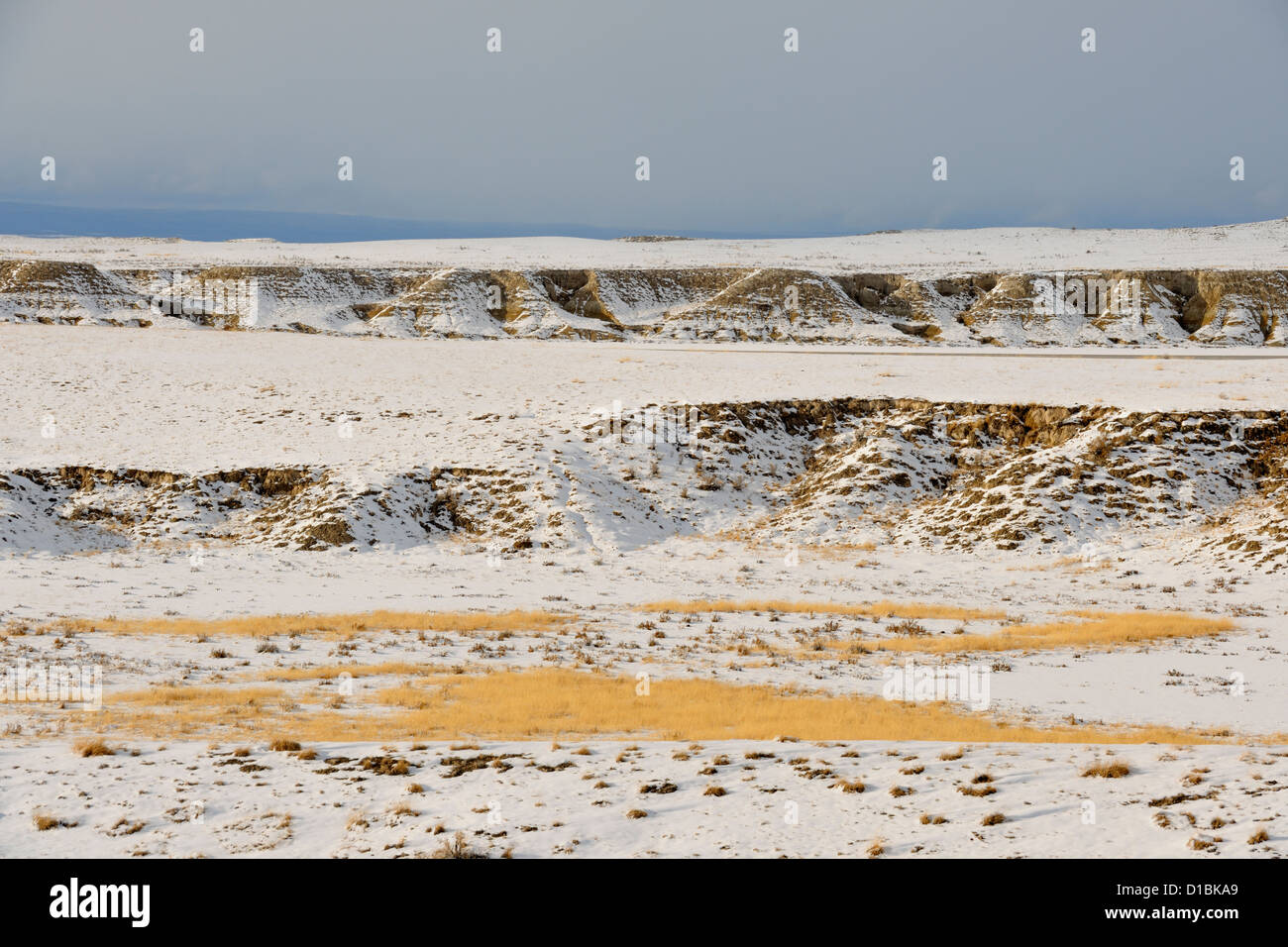 Salt pond with dusting of snow Laguna del Perro in the Estancia Basin