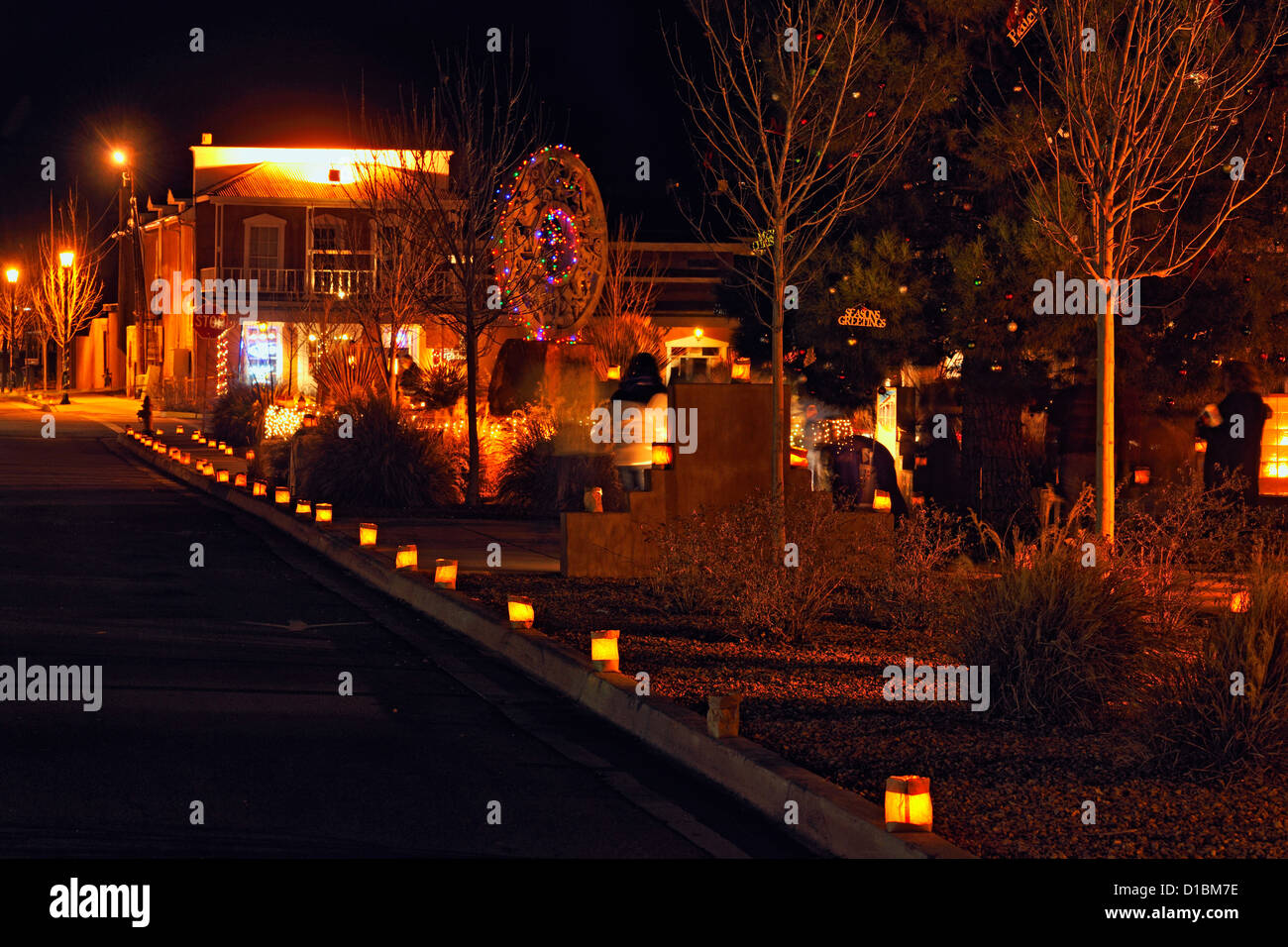 Christmas and festival parade lights in downtown Socorro, Socorro, New