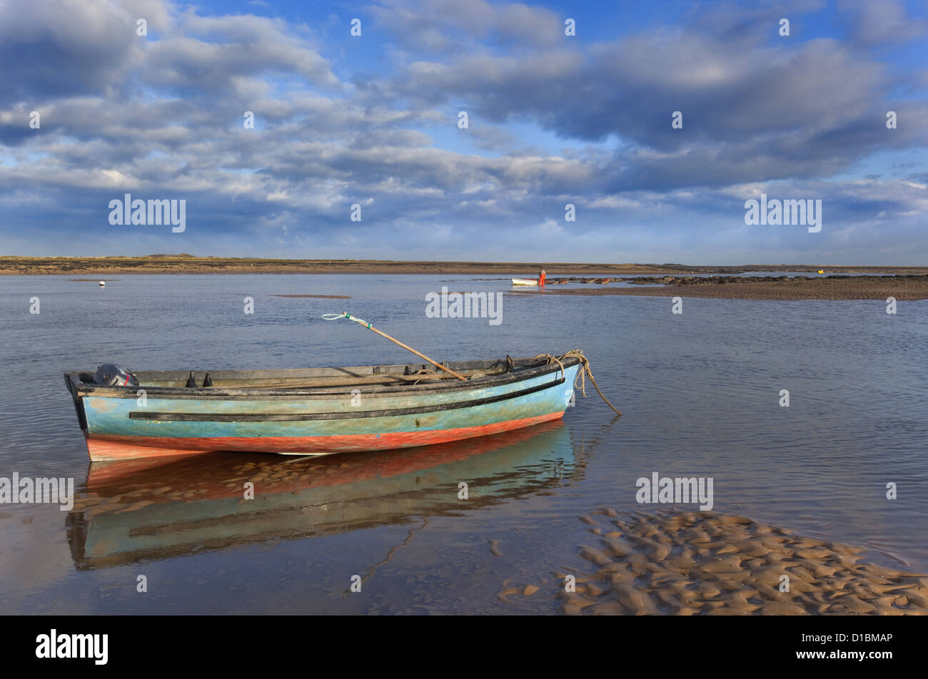 Fishing Boat Brancaster harbour mouth North Norfolk UK Winter Stock Photo