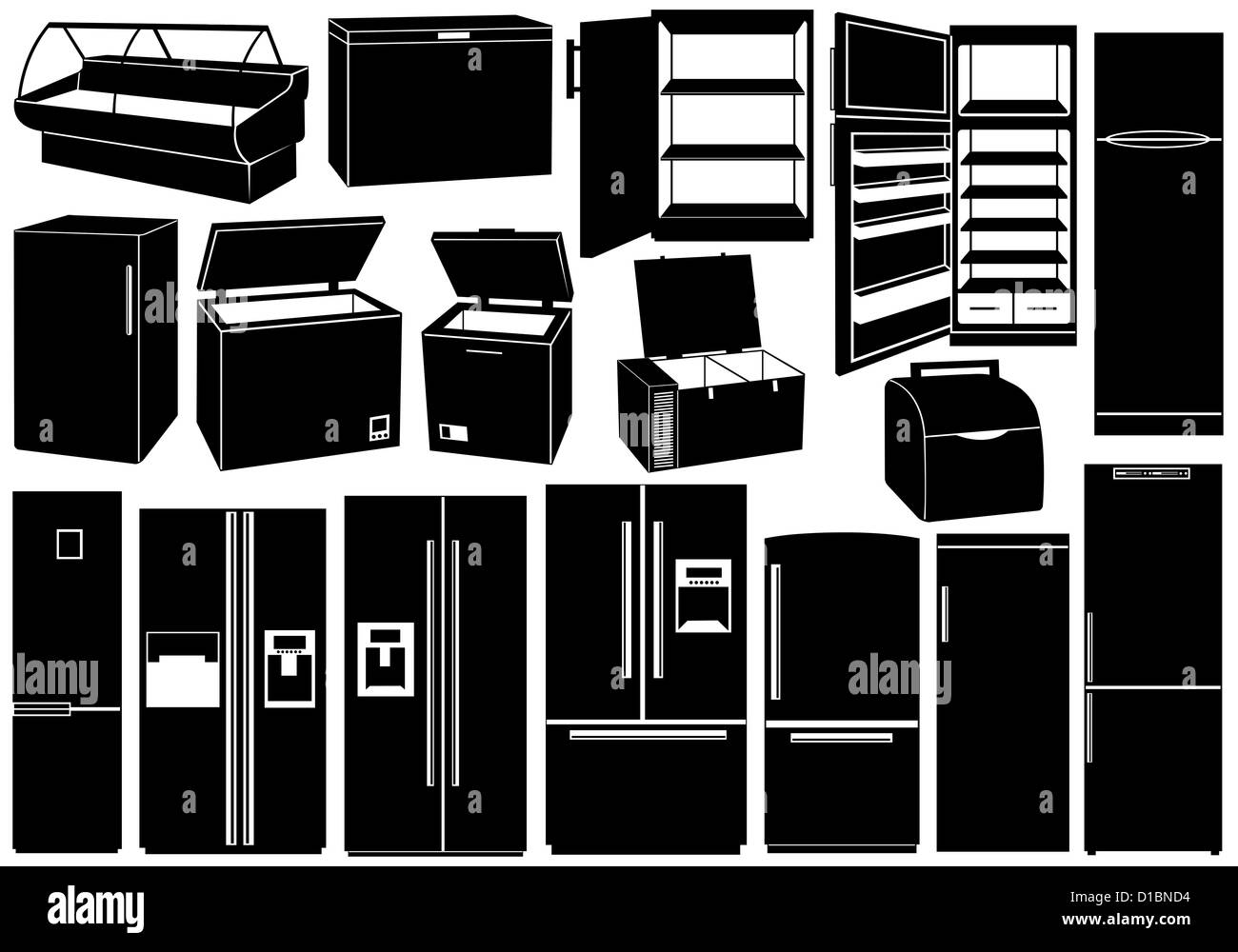 Set of different refrigerators Stock Photo Alamy