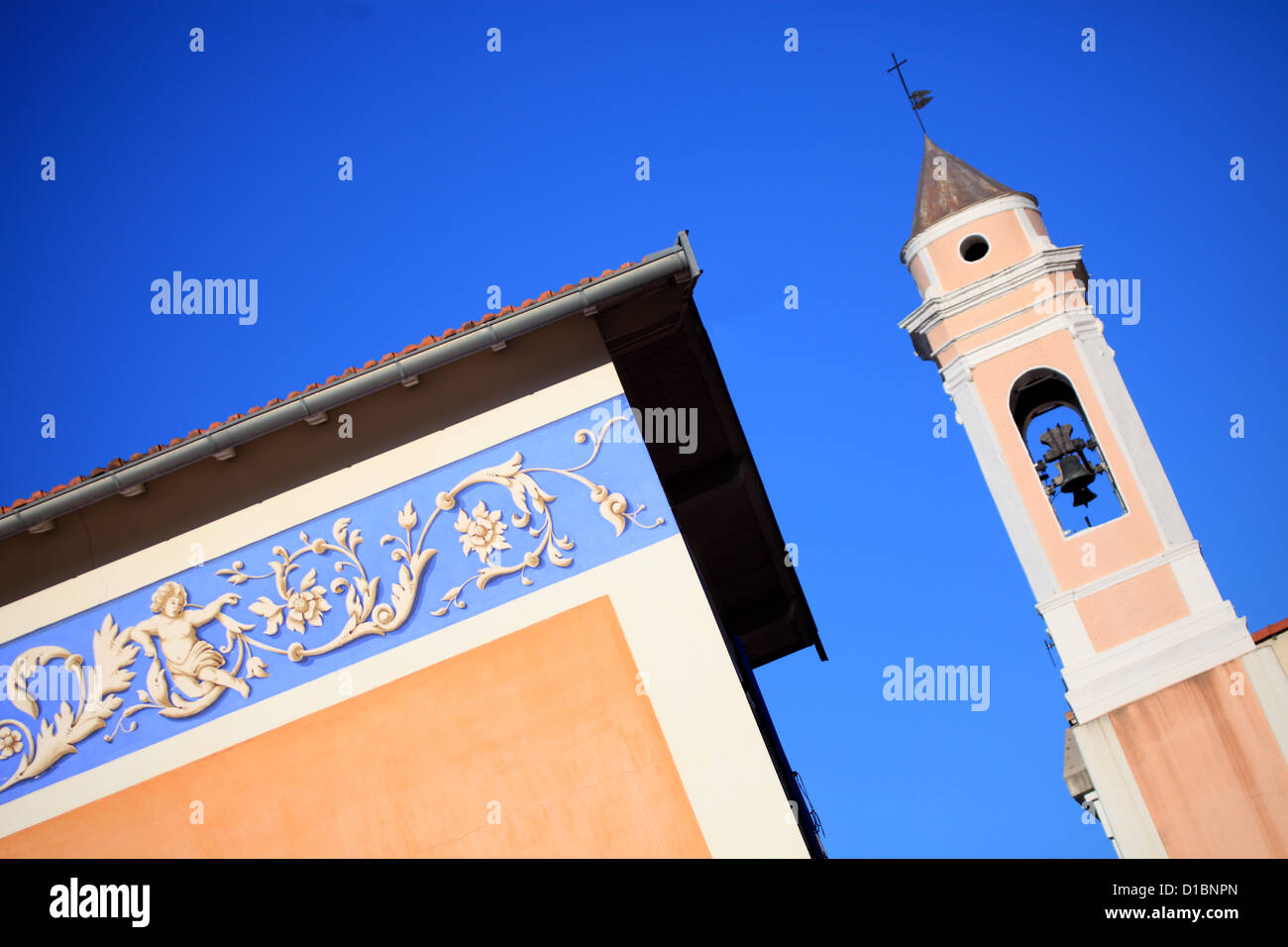 Typical architecture of the French Riviera with the painted frieze on the wall Stock Photo