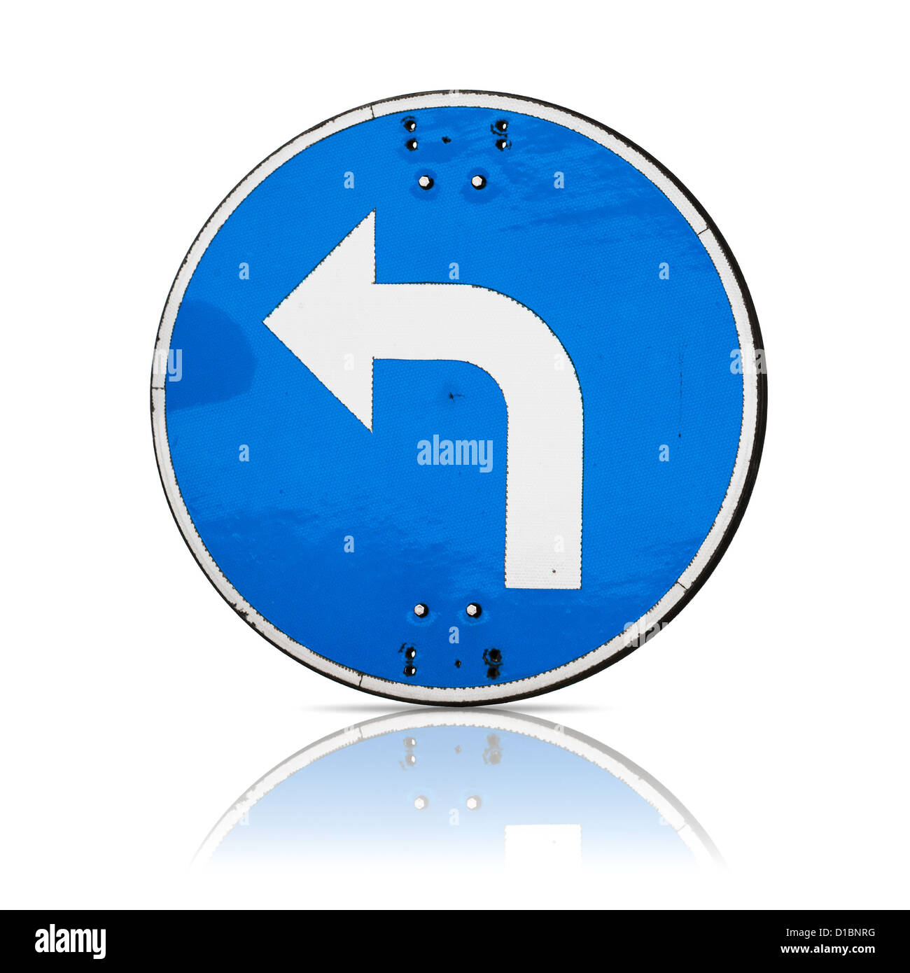 Left turn, real detailed road sign isolated on white Stock Photo Alamy