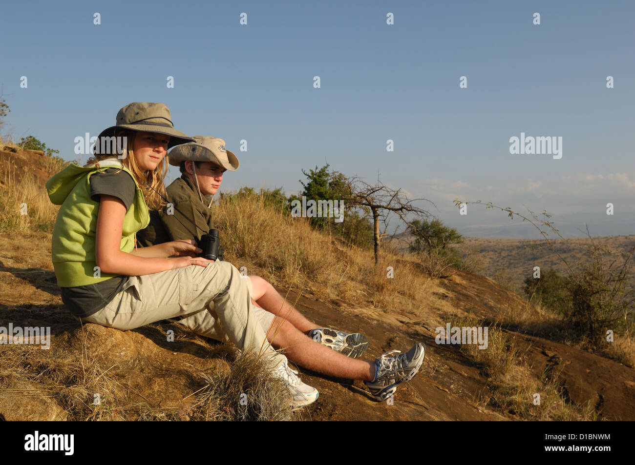 Tourists on an African game viewing safari at Lewa Downs Kenya Africa Stock Photo