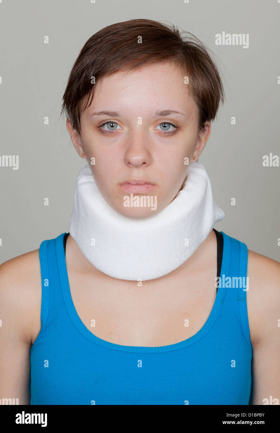 A female teenager wearing a cervical collar Stock Photo Alamy