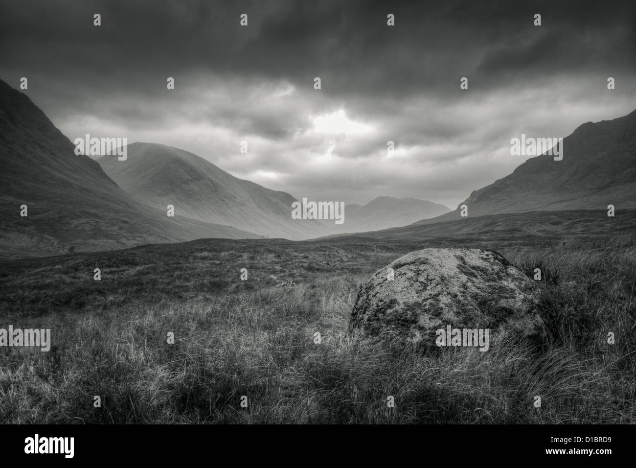 Looking down the Glen Coe valley, Scotland. Stock Photo