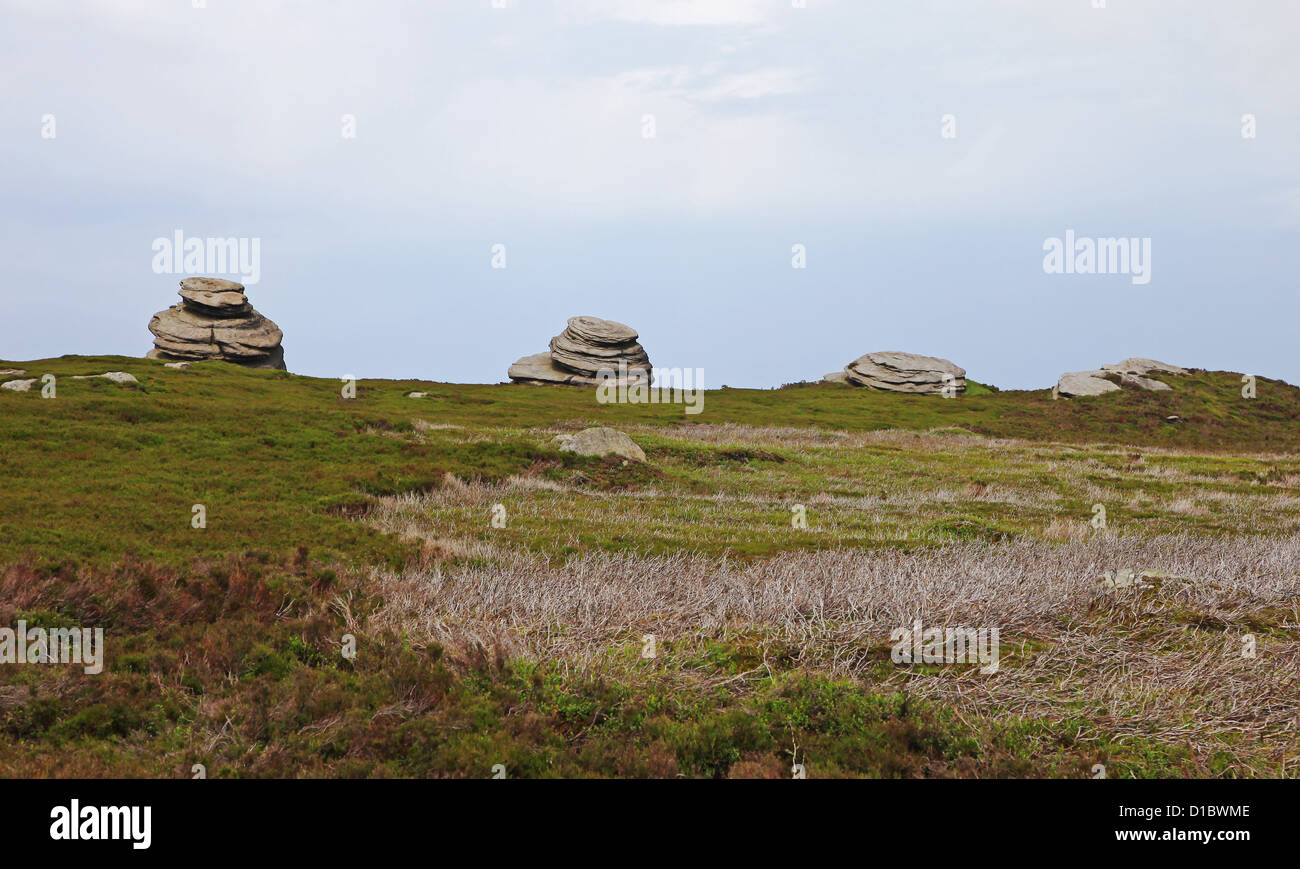 The Cakes of Bread Dovestone Tor Derwent Edge Millstone Grit escarpment Dark Peak District Derbyshire England UK Stock Photo