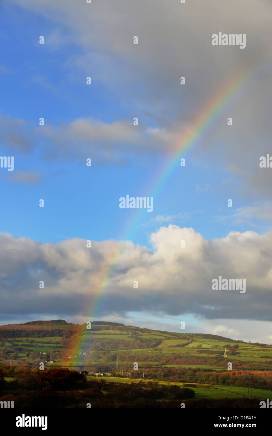 Rainbow over the Welsh mountains Stock Photo