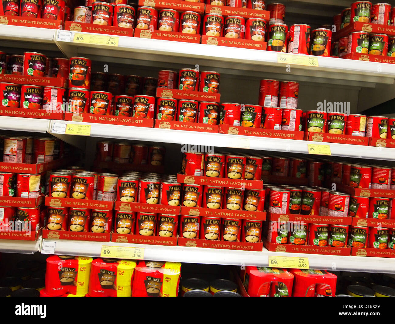 Soup stocked up shelves just before Christmas Stock Photo Alamy