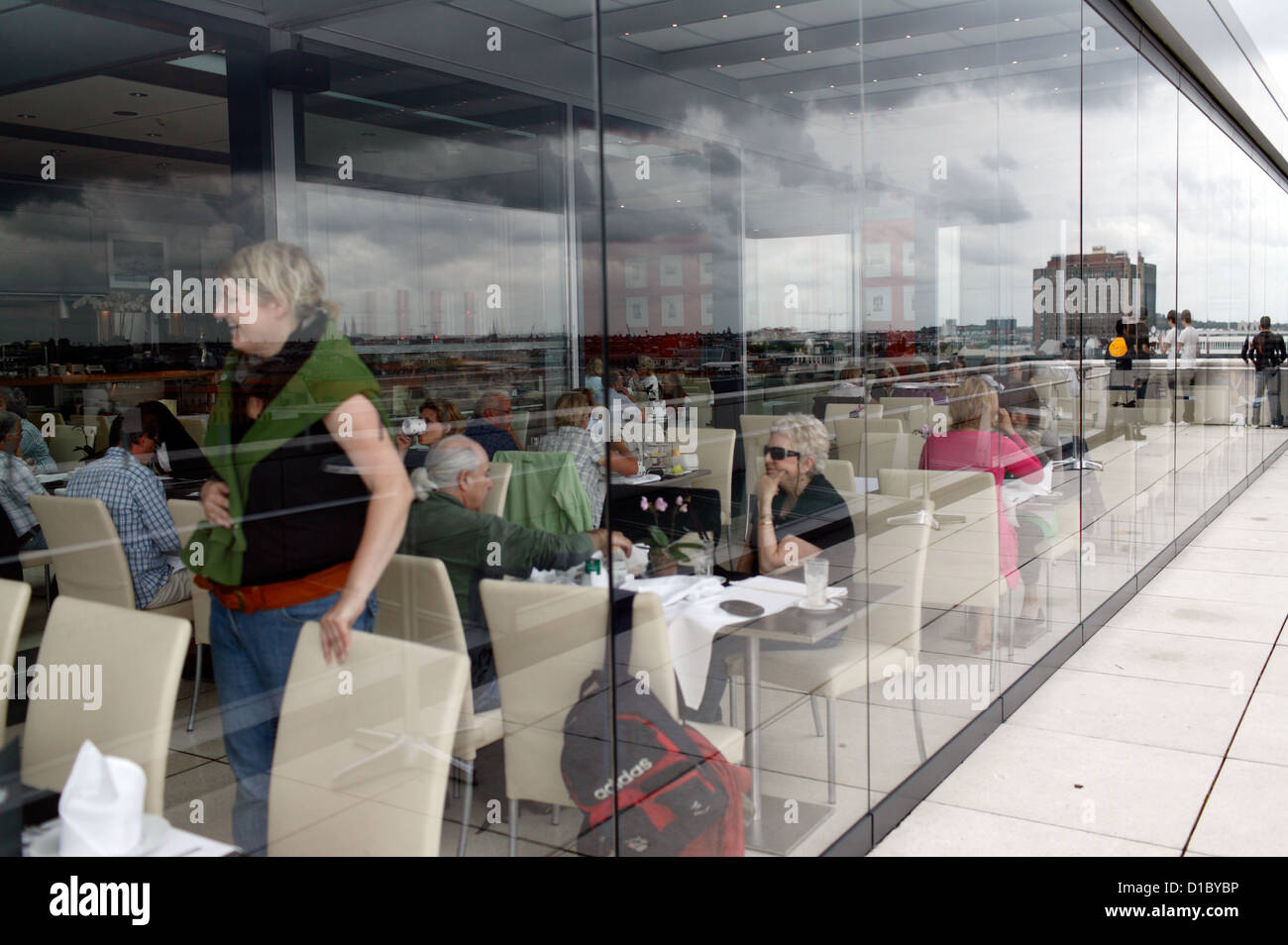 Berlin, Germany, reflection in the glass facade of the restaurant Kaefer  Stock Photo - Alamy