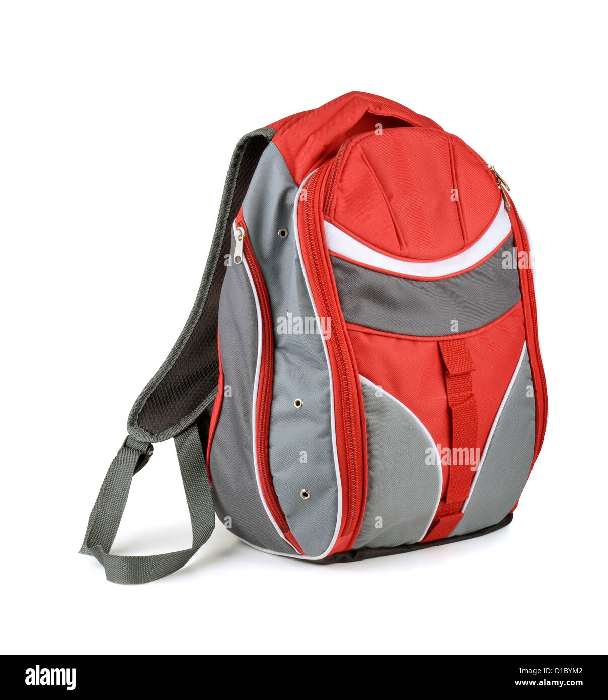 Red and gray backpack isolated on white Stock Photo