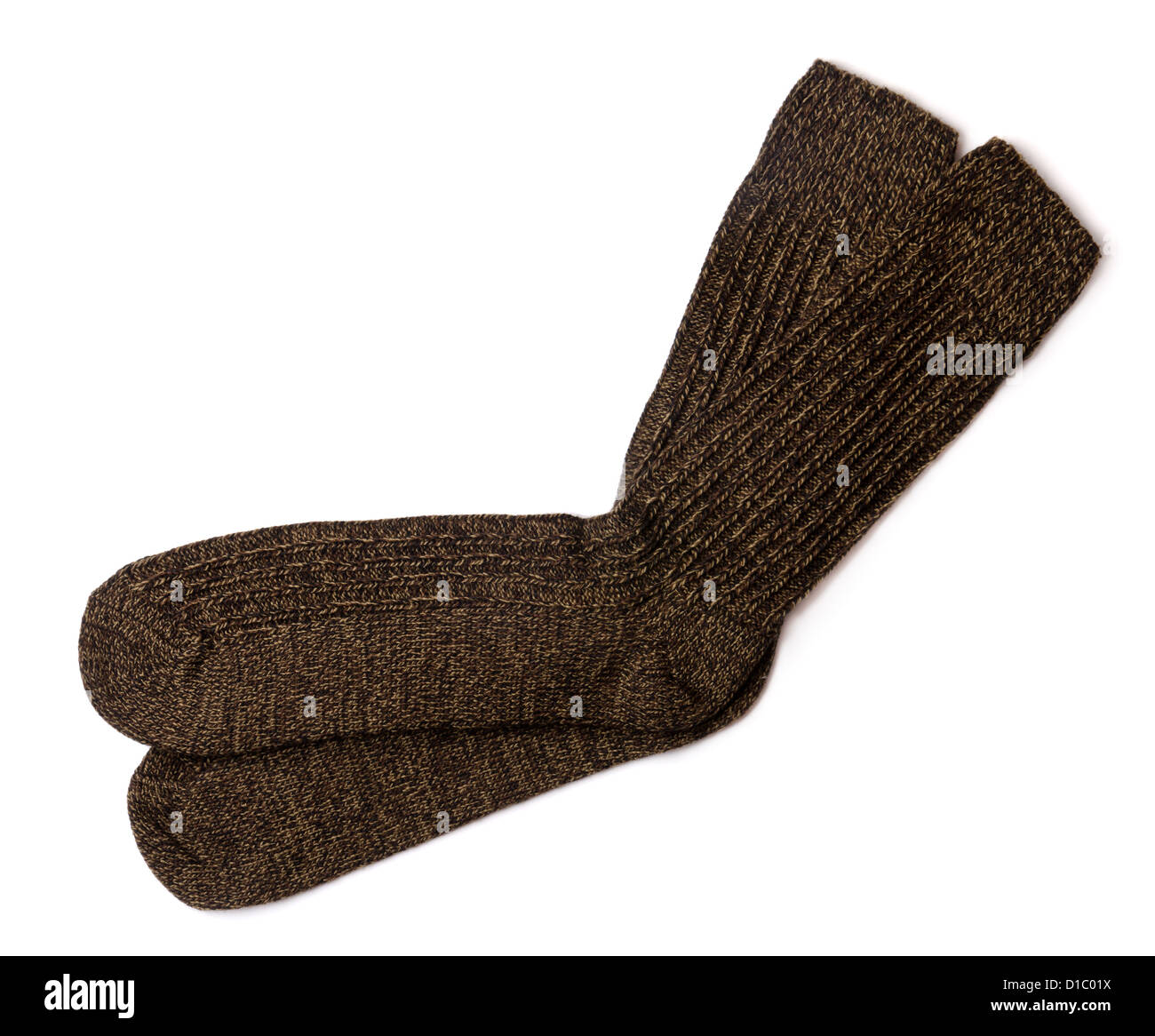 Pair of brown knit wool socks isolated on white Stock Photo