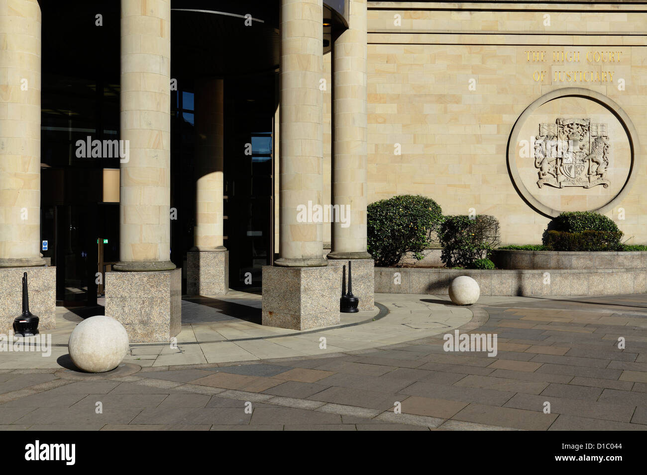 Glasgow High Court of Justiciary public entrance on Mart Street in Glasgow, viewed from Jocelyn Square, Scotland, UK Stock Photo