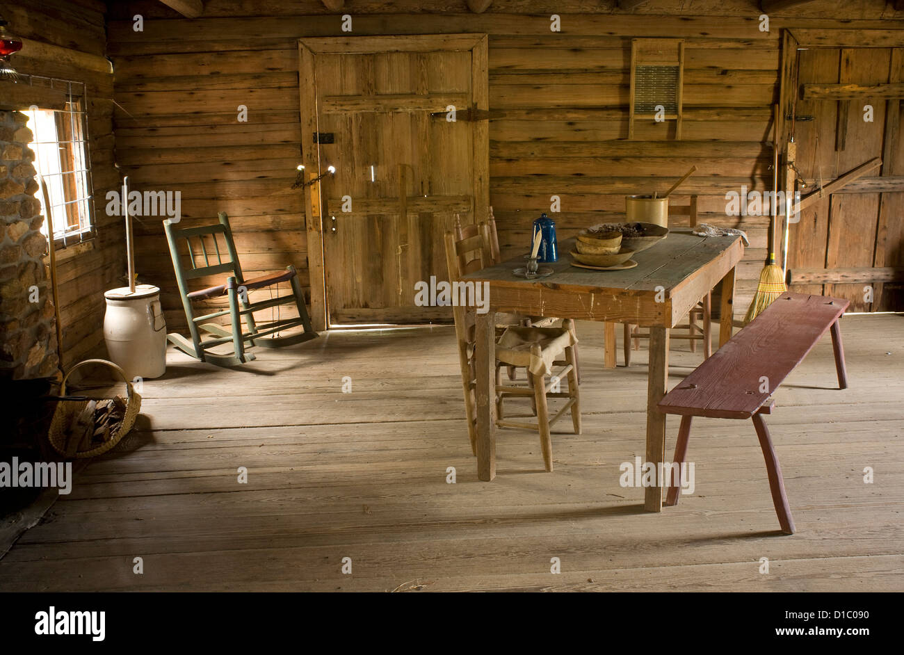 GA00140-00...GEORGIA - Interior of Meeks Cabin in General Coffee State Park. Stock Photo