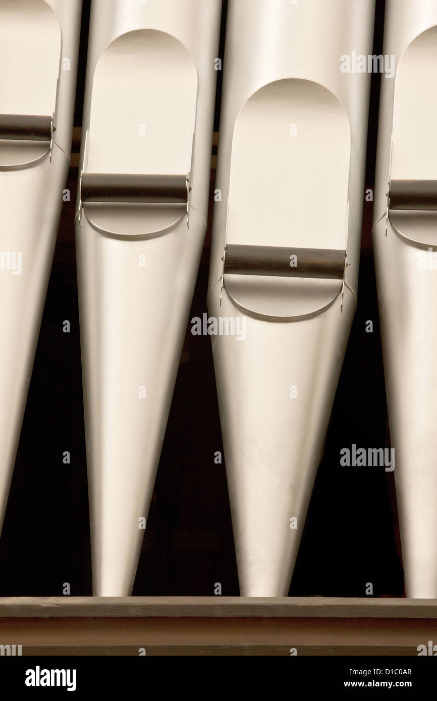 Close-up  of silver organ pipes. Stock Photo