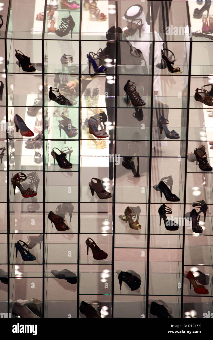 Dubai, United Arab Emirates, Women's shoes in a shop window Stock Photo