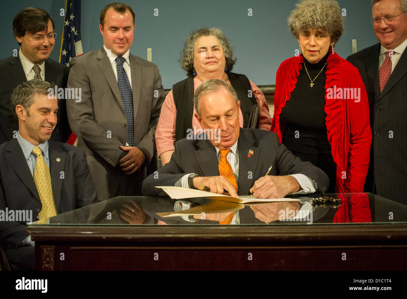 Mayor Mike Bloomberg, joined by City Council members and government officials, at a bill signing ceremony Stock Photo