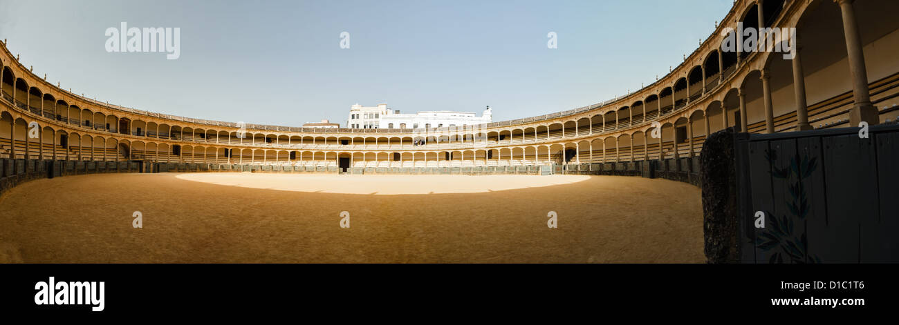 Panoramic view of the inside of the historic bull fight ring in Ronda, Spain Stock Photo