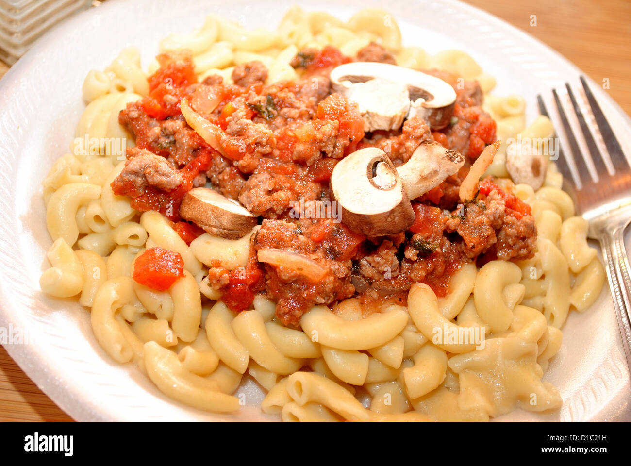 Macaroni with Meat and Mushroom Sauce Stock Photo Alamy