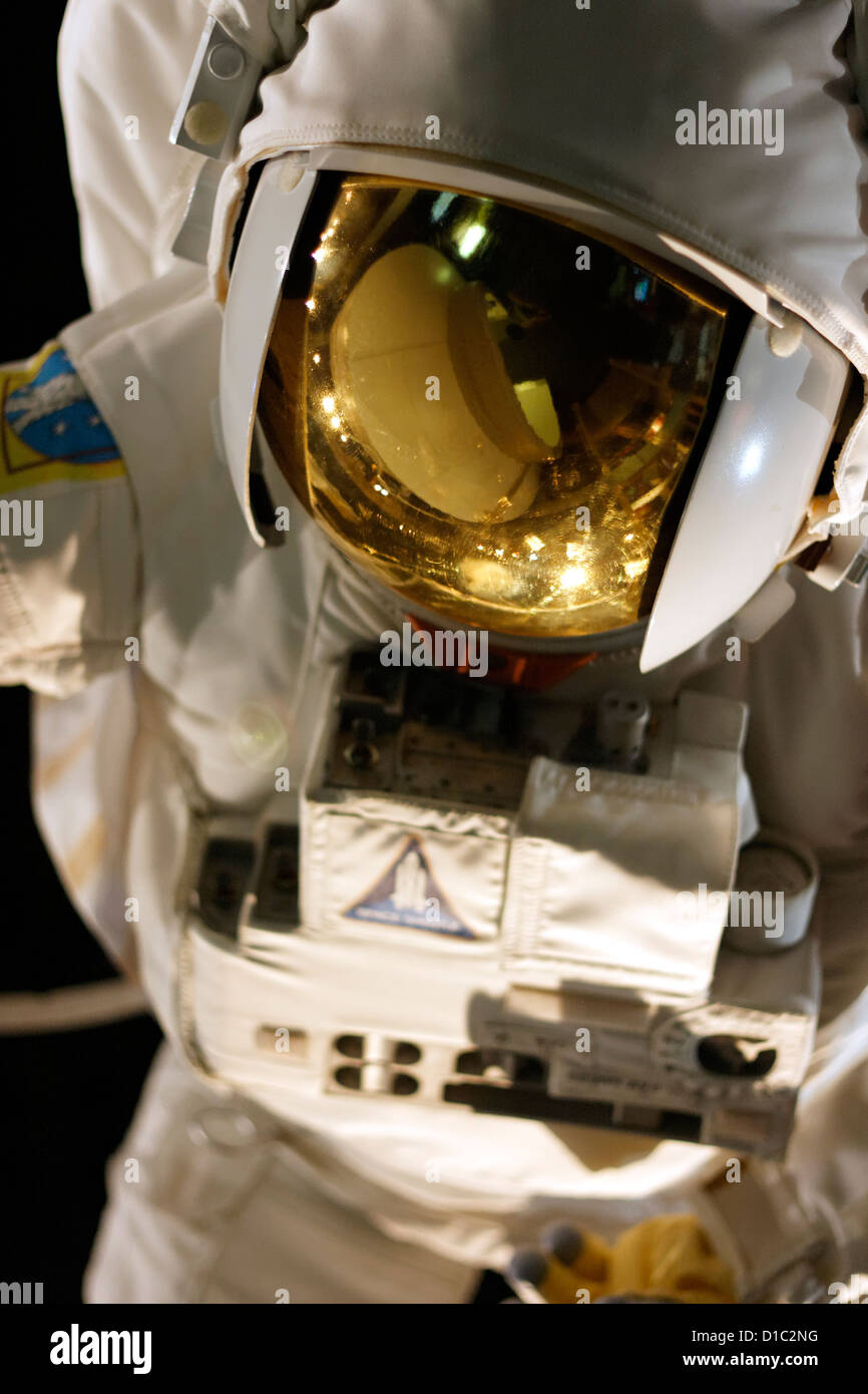 close up of space suit, astronaut during space walk, space center Stock Photo