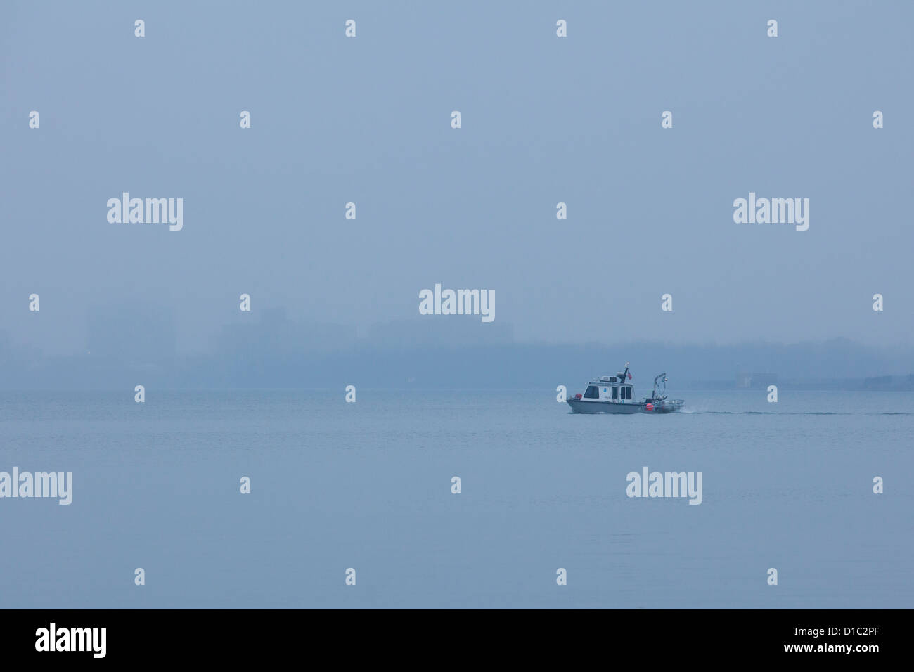 boat in foggy conditions Stock Photo