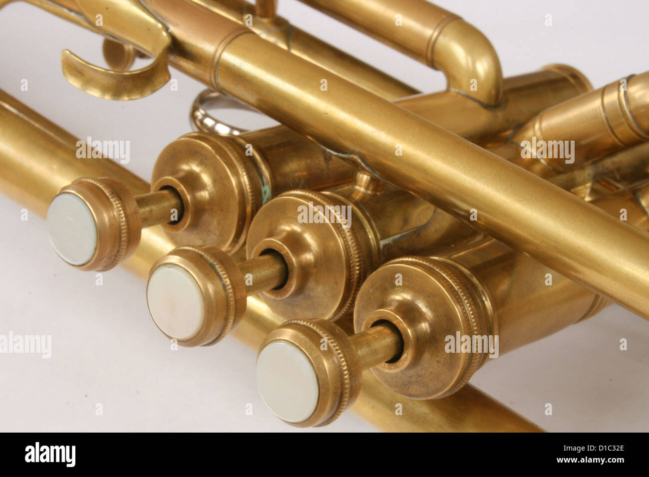 Tubes and valves on a vintage brass trumpet Stock Photo Alamy