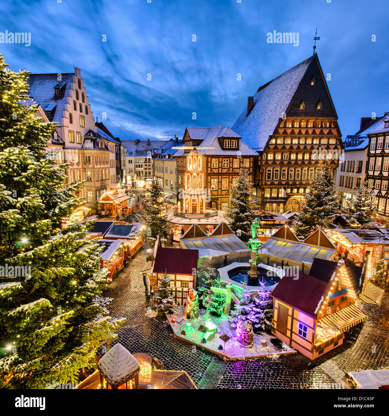 Christmas Market on the historic market place in Hildesheim, Germany Stock Photo