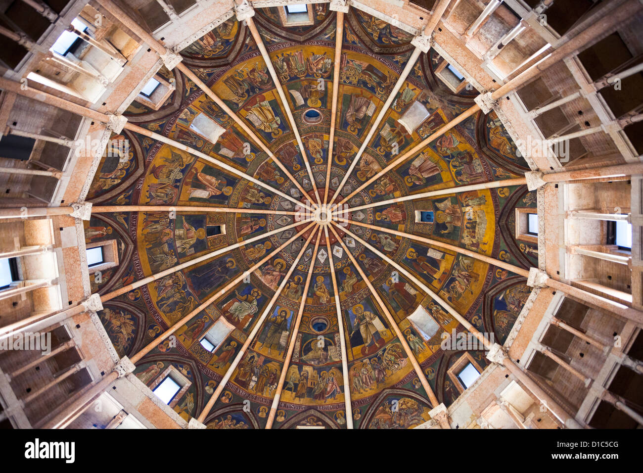 painted ceiling of baptistery parma italy Stock Photo