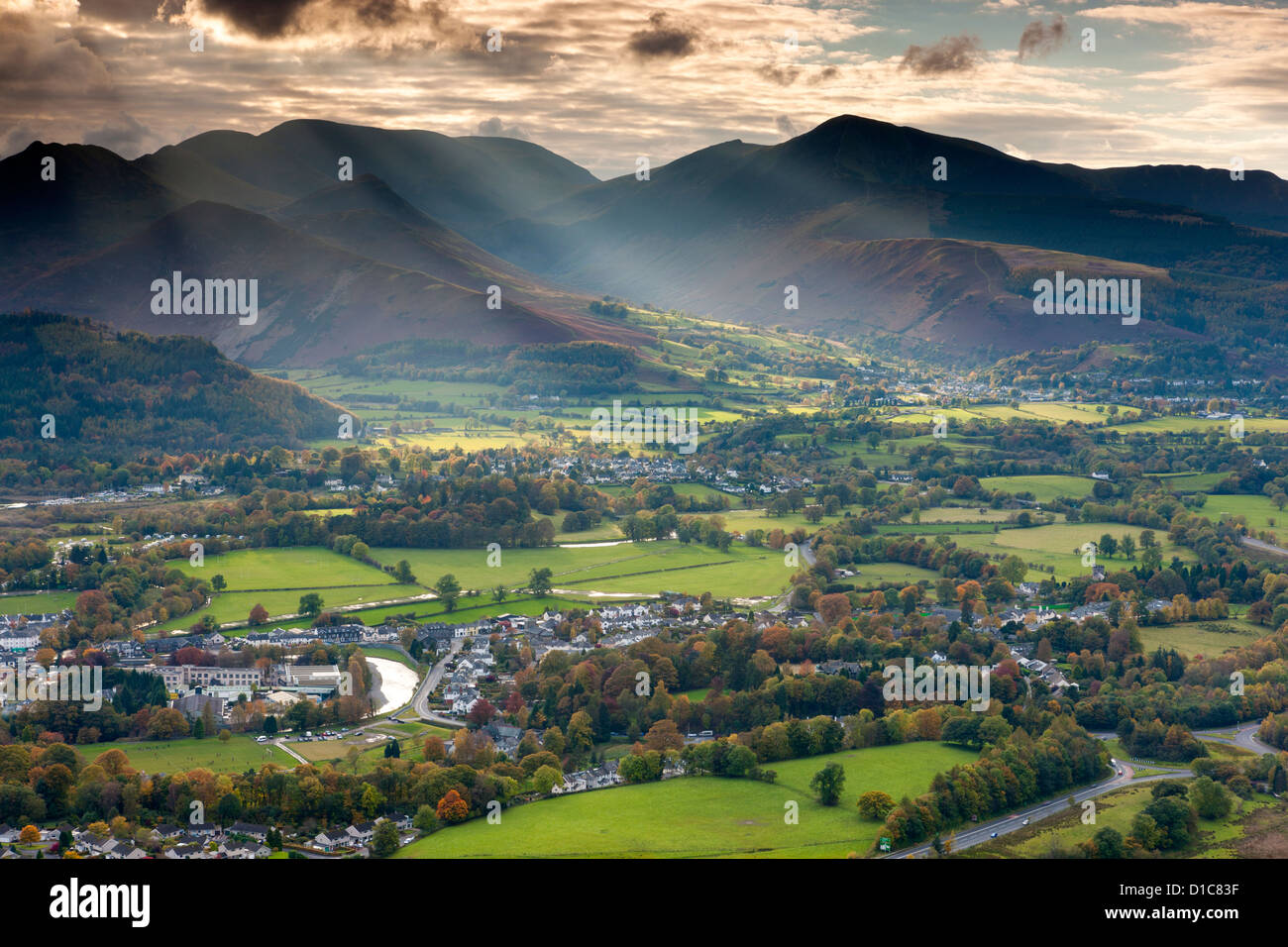 View from Latrigg summit over Valley of Borrowdale towards Grisedale Pike, Lake District National Park. Stock Photo
