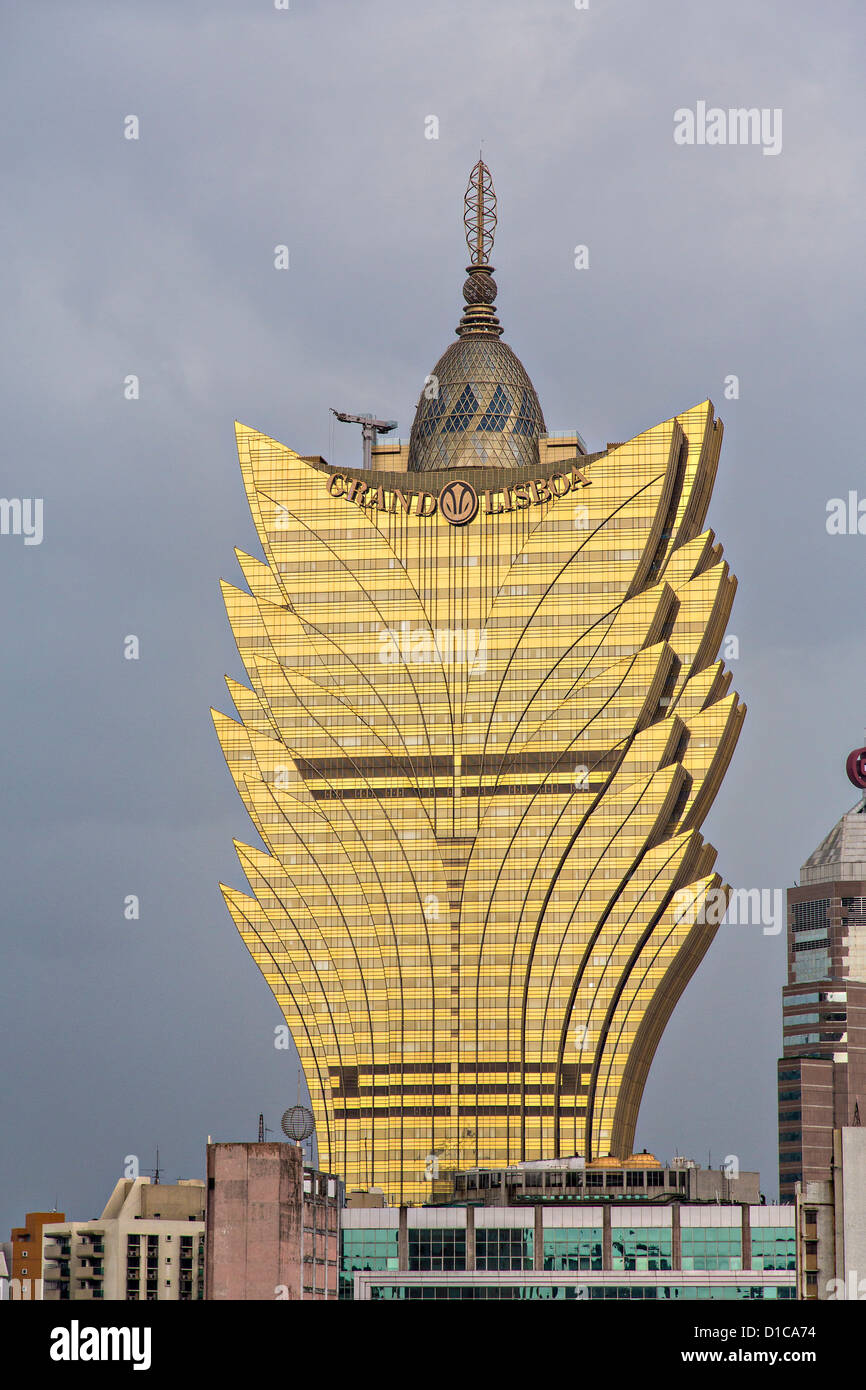 Grand Lisboa Hotel and Casino seem from Mount Hill in Macau. Stock Photo
