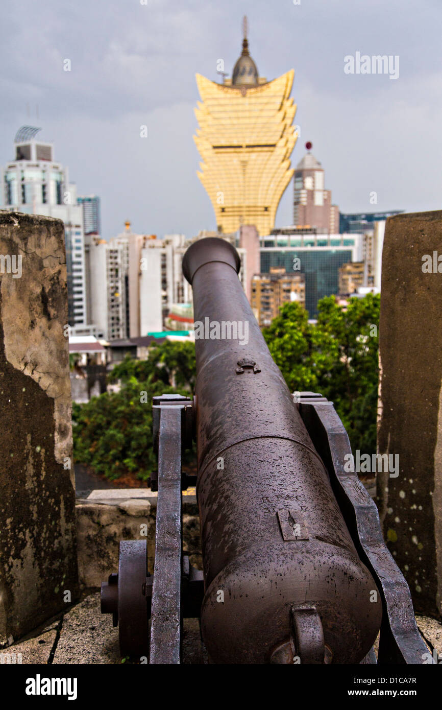 Grand Lisboa Hotel and Casino seem from Mount Hill in Macau. Stock Photo