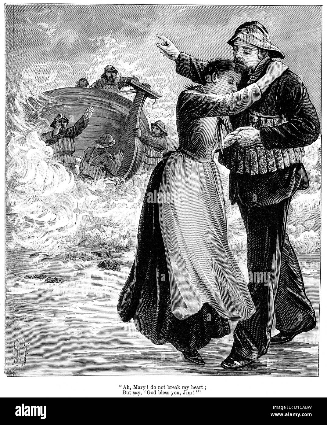 Victorian engraving of a lifeboat man and his sweetheart, 1897 Stock Photo